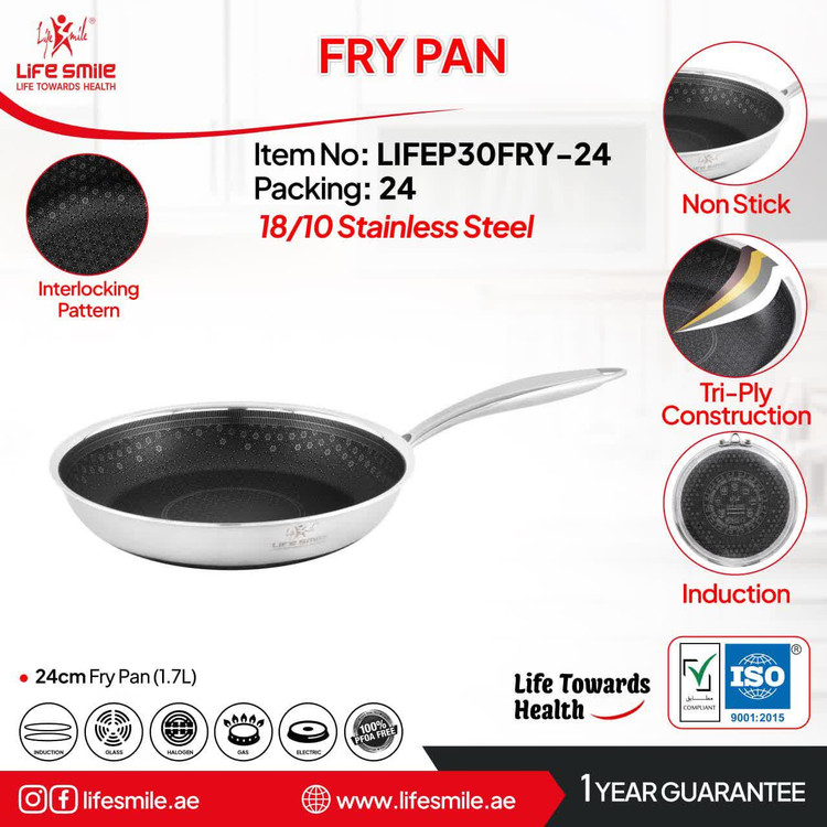 تابه تکدسته استیل لایف اسمایل سایز ۲۴ مدل LIFEP30FRY-24 | کف لیزری