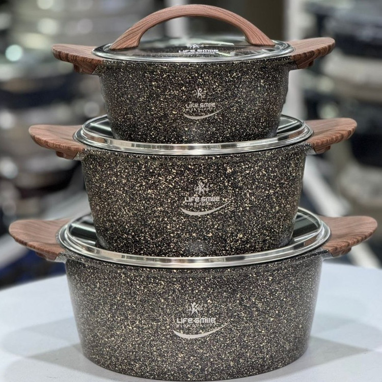 سرویس قابلمه ۶ پارچه لایف اسمایل مدل Life p5-6-3-Gold با پوشش گرانیتی