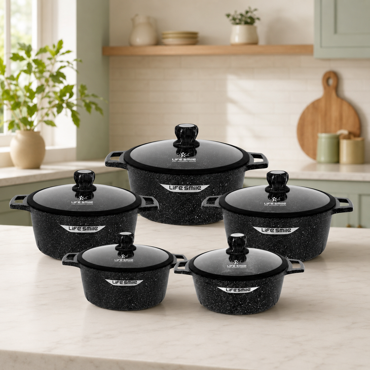 سرویس قابلمه ۱۰ پارچه گرانیتی لایف اسمایل مدل FLHM-S-GL-10BLACK