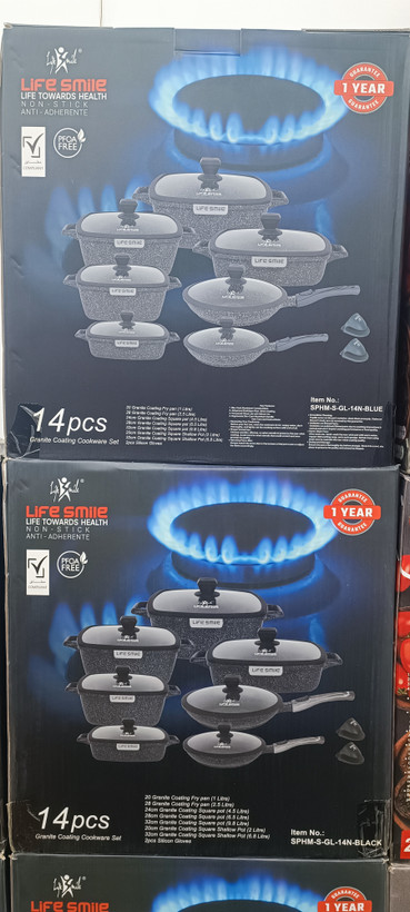 سرویس قابلمه ۱۴ پارچه مربعی لایف اسمایل مدل SPHM-S-GL-14N-BLACK